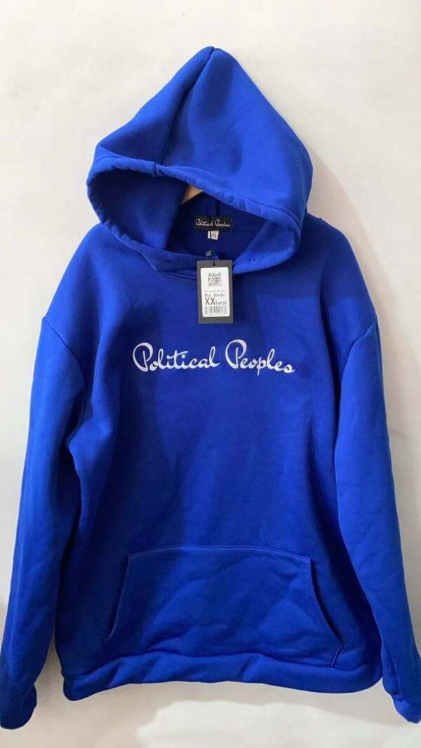 Political Peoples Logo Embroidered on a  Blue Hoodie