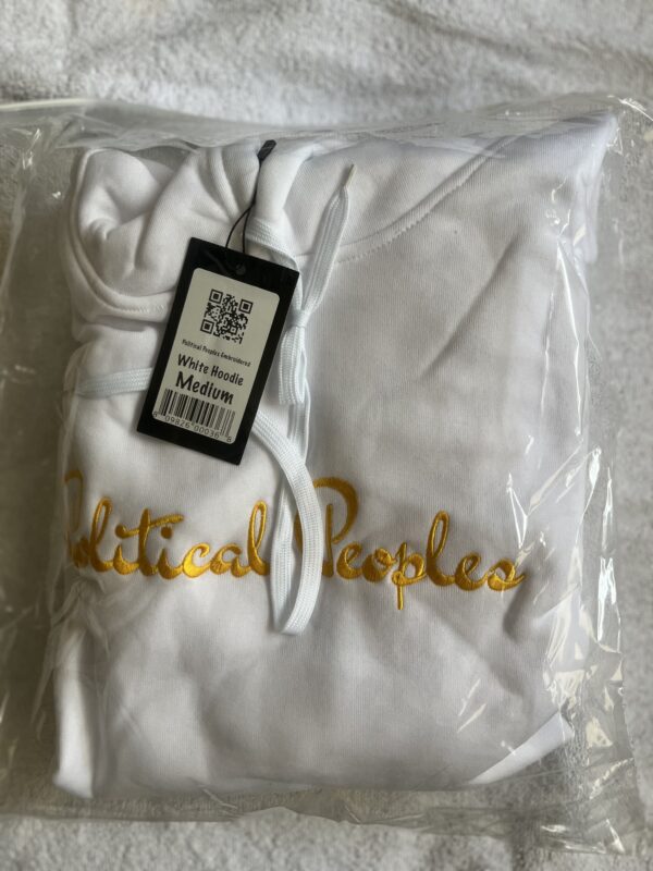 Political Peoples Logo Embroidered on a  White Hoodie - Image 4