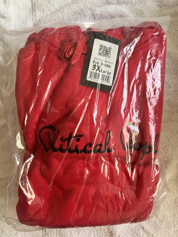 Political Peoples Logo Embroidered on a  Red Hoodie - Image 6