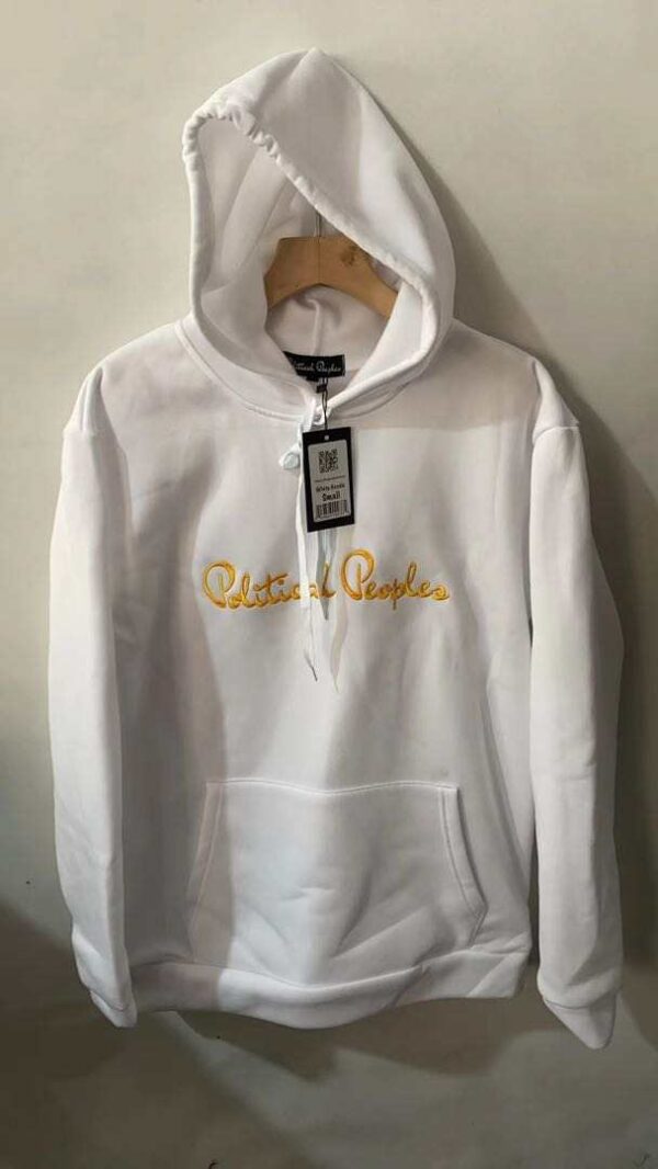 Political Peoples Logo Embroidered on a  White Hoodie