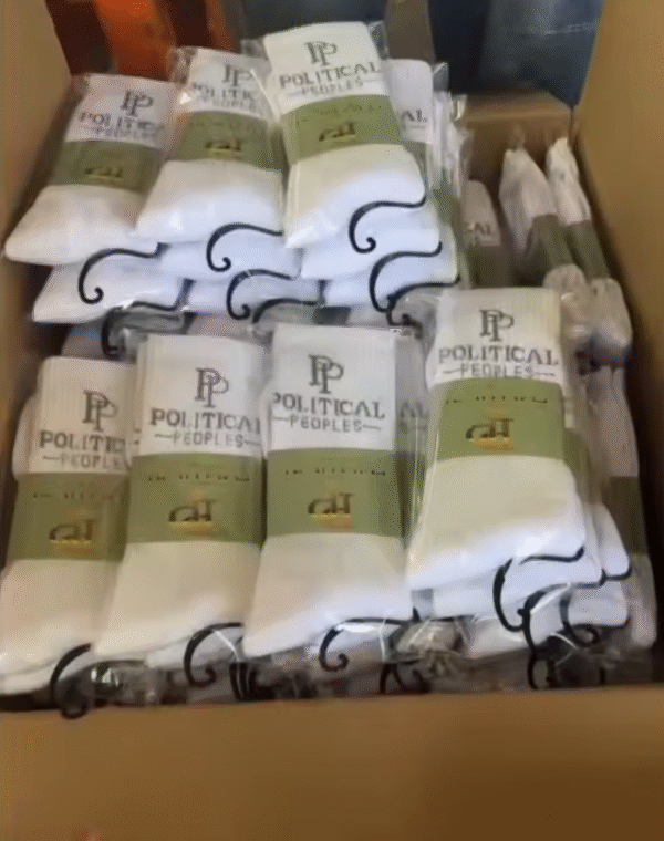 Political Peoples Logo on White Crew Socks - Image 3